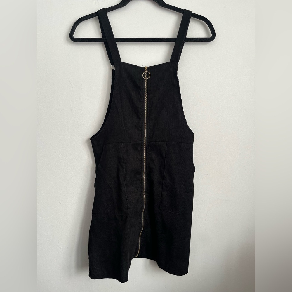 SHEIN Women Black Ribbed Zip-Up Gold Zipper Overall Short Dress Small
